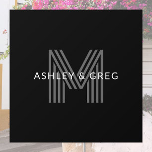 レトロモダン ネーム/s 編集可能 モノグラム ブラック＆グレー ウィンドウサイン