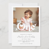 レトロモダン ファーストバースデーパーティー フォト 招待状 (正面)