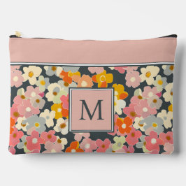 レトロモダン フラワー ピンク モノグラムイニシャル アクセサリーポーチ