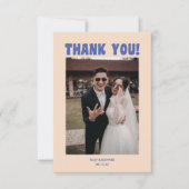 レトロモダン ブルー&ベージュの結婚式の写真 サンキューカード (正面)
