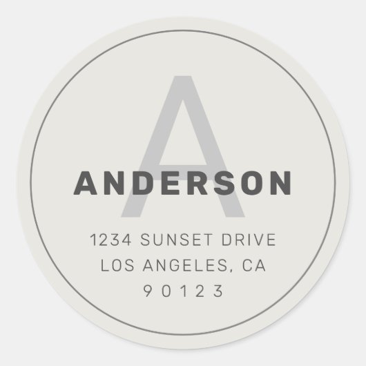 レトロモダン モノグラム  | ダークグレー & オフホワイト ラウンドシール (正面)