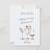 レトロモダン ヴィンテージ ブルー ブライズメイド プロポーズ カード (正面)