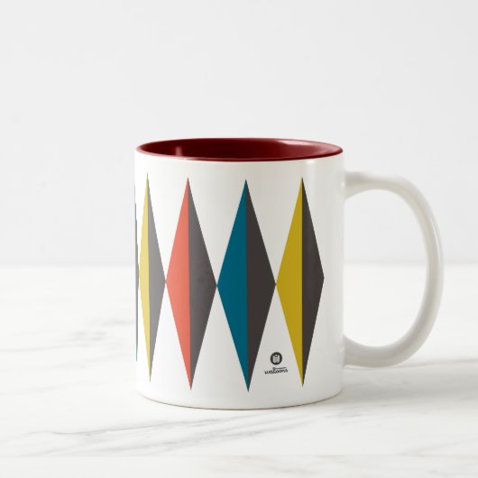 レトロモダンThermos RedBlueYellowオン白 ツートーンマグカップ (右)