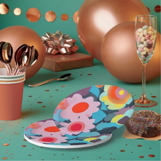 レトロモデルの花 ペーパープレート (複数)