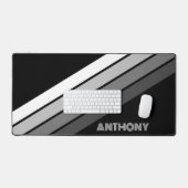 レトロモノクログレイストライプホワイトアートオンブラック デスクマット (キーボード&マウス)