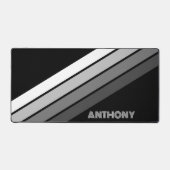 レトロモノクログレイストライプホワイトアートオンブラック デスクマット (正面)