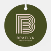 レトロモノグラムと名前オレンジとグリーンクリスマス メタルオーナメント (裏面)