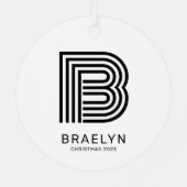 レトロモノグラムと名前ブラッククリスマスとホワイトクリスマス メタルオーナメント (裏面)