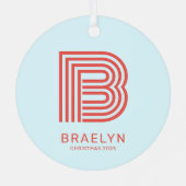 レトロモノグラムと名前レッドとブルークリスマス メタルオーナメント (裏面)