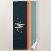 レトロモノグラムのヴィンテージカラーパレストライプット ビーチタオル (正面)