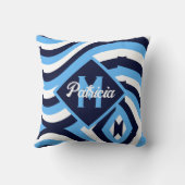 レトロモノグラムの70sネイビーブルーティール（緑がかった色）サイケデリック クッション (裏面)