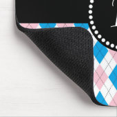 レトロモノグラムアーガイルパターンピンク白ブルー マウスパッド (コーナー)