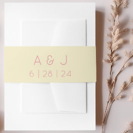 レトロモノグラムパステルイエローアンドピンク結婚ズ 招待状ベリーバンド