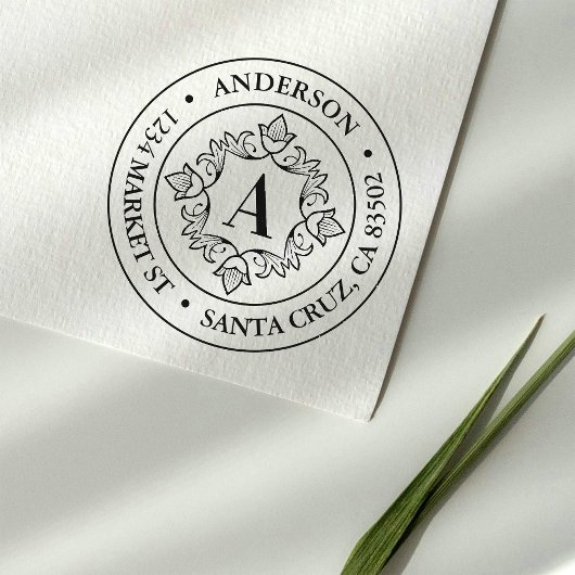 レトロモノグラムフレームラウンド差出人住所 セルフインキングスタンプ