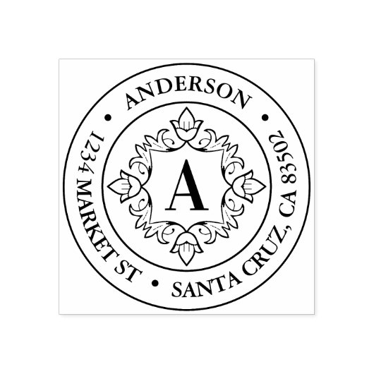 レトロモノグラムフレームラウンド差出人住所 ラバースタンプ (インプリント)