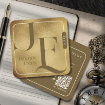 レトロモノグラム金属金ゴールドスクエアビジネスカード
