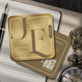 レトロモノグラム金属金ゴールドスクエアビジネスカード スクエア名刺