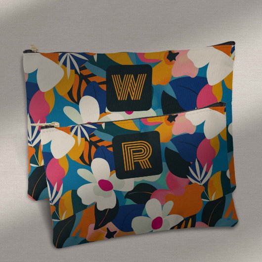 レトロモノグラム70sボホモダンフローラルパターン アクセサリーポーチ