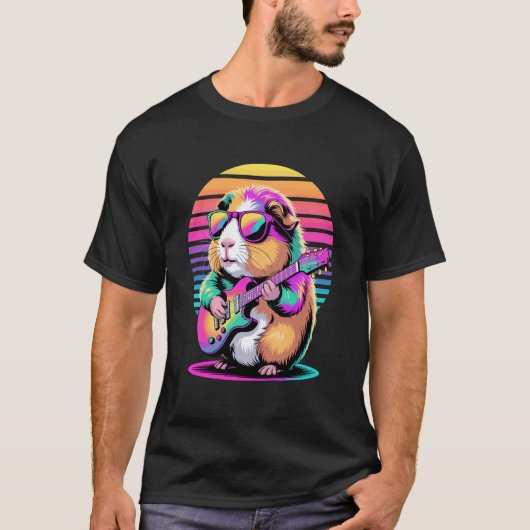 レトロモルモットギタリストギター Tシャツ (正面)