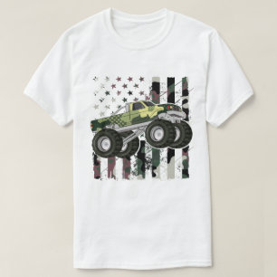 レトロモンスタートラック迷彩柄アメリカ国旗 Tシャツ