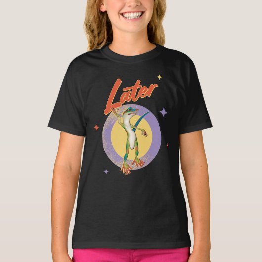 レトロヤモリの「あとでね」ゆるいユーモア Tシャツ (正面)