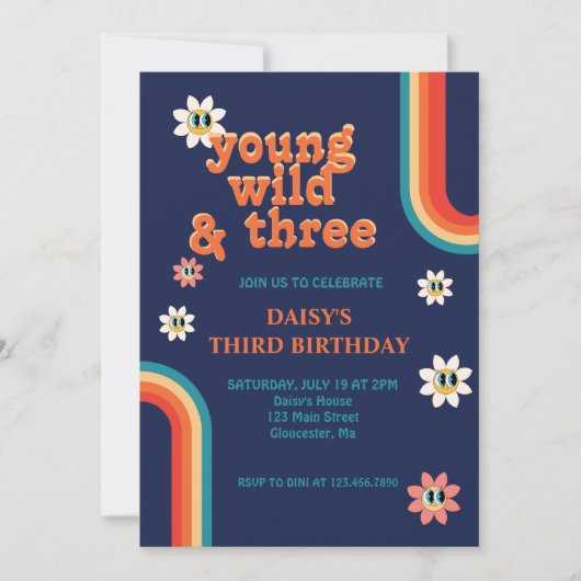 レトロヤングワイルドアンドスリー誕生日 招待状 (正面)