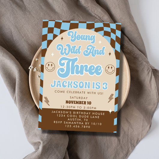 レトロヤングワイルド&スリーボーイサードバースデーパーティー 招待状