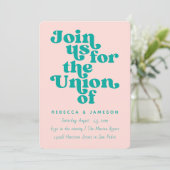 レトロユニオンピンクとターコイズのウェディング 招待状 (スタンド正面)