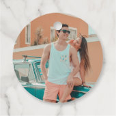 レトロユニオンピンクとティール(緑がかった色)の結婚ありがとう フェイバータグ (裏面)