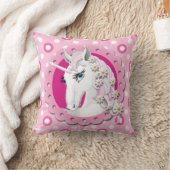 レトロユニコーンとデイジーパターンのピンク クッション (ブランケット)