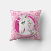 レトロユニコーンとデイジーパターンのピンク クッション (裏面)