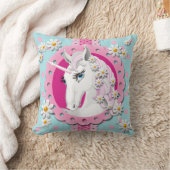 レトロユニコーンとデイジーパターンの青 クッション (ブランケット)