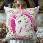 レトロユニコーンとデイジーパターンの青 クッション