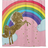 レトロユニコーンレインボー&金ゴールドスターズガールズ シャワーカーテン (正面)