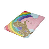 レトロユニコーンレインボー&金ゴールドスターズガールズ バスマット (アングル)