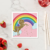 レトロユニコーンレインボー&金ゴールドスターズバースデーパーティー スタンダードカクテルナプキン (インサイチュ)