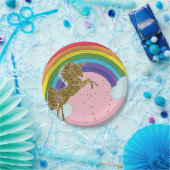 レトロユニコーンレインボー&金ゴールドスターズバースデーパーティー ペーパープレート (パーティー)