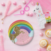 レトロユニコーンレインボー&金ゴールドスターズバースデーパーティー ペーパープレート (パーティー)