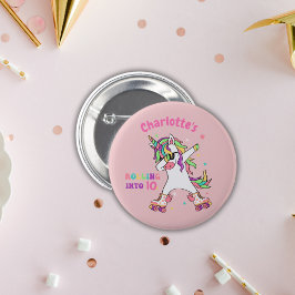 レトロユニコーンローラスケートで滑る誕生日 缶バッジ