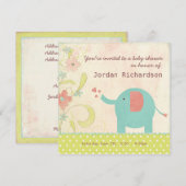 レトロユニセックス象のベビーシャワー 招待状 (正面/裏面)