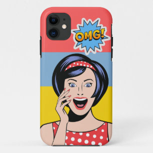レトロユニークな女性カラフル色ブロックピンク iPhone 11 ケース