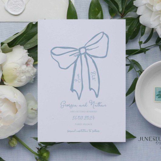 レトロユニークダスティブルー日付の保存招待状 招待状