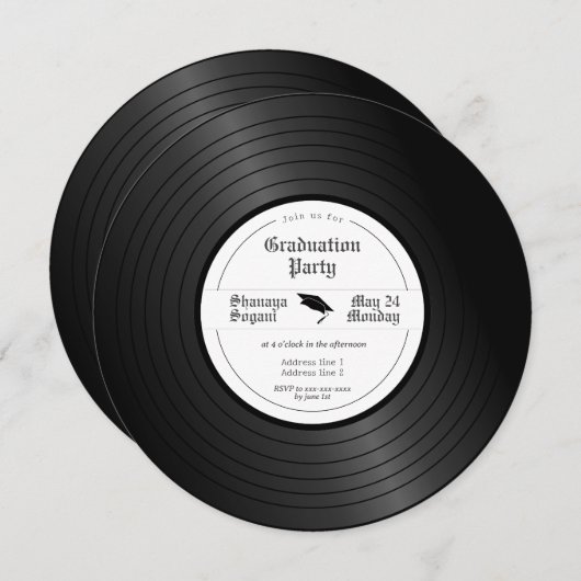 レトロユニークレコード卒業パーティー 招待状 (正面/裏面)