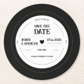 レトロユニークレコード結婚式の日付の保存 ラウンドペーパーコースター (正面)