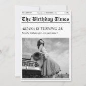 レトロユニーク新聞の誕生日パーティーへの招待 招待状 (正面)