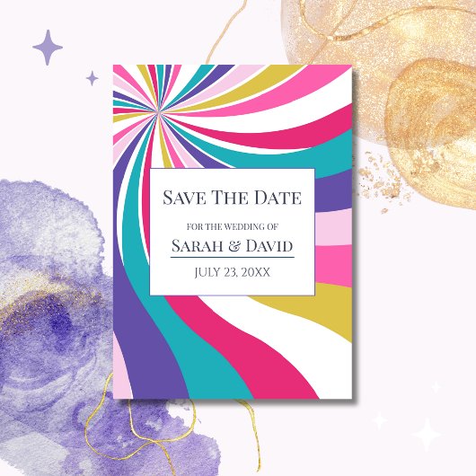 レトロユニーク波形ピンク日付を保存 招待状