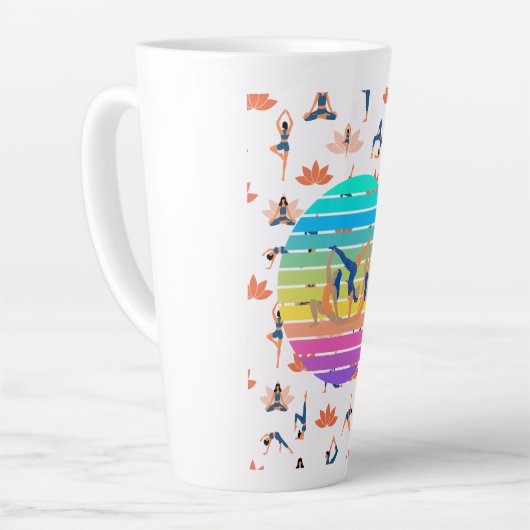 レトロヨガ鮮やかの流れの調和 カフェラテマグ (左アングル)