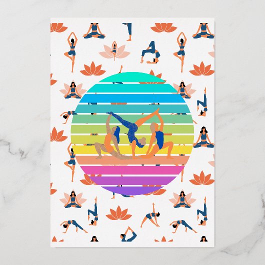 レトロヨガ鮮やかの流れの調和 箔招待状 (正面)