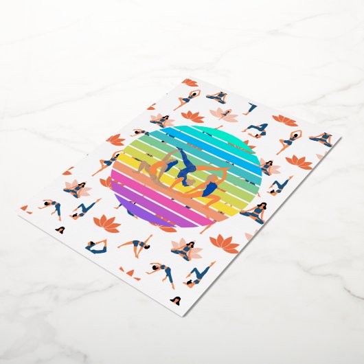 レトロヨガ鮮やかの流れの調和 箔招待状 (回転した状態)