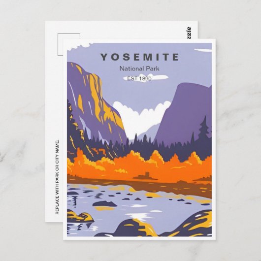 レトロヨセミテ国立公園ハーフドームカリフォルニア ポストカード (正面/裏面)
